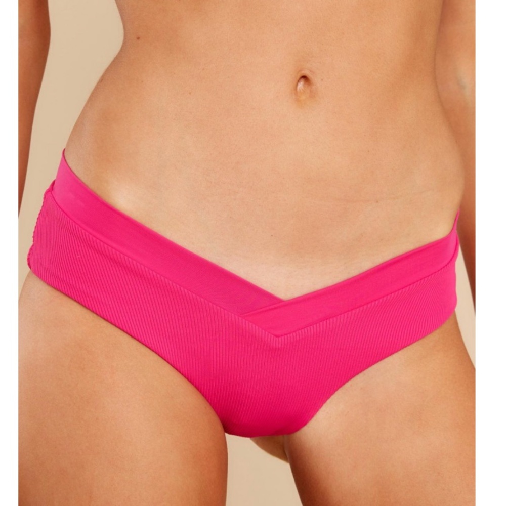 L*Space Swim Pratt Ribbed Bikini Bottom Classic, Bougainvillea, Size X-Small
